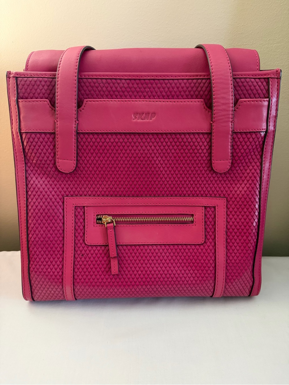 Genuine Leather Pink Tote Bag Structured Shoulder Bag Textured